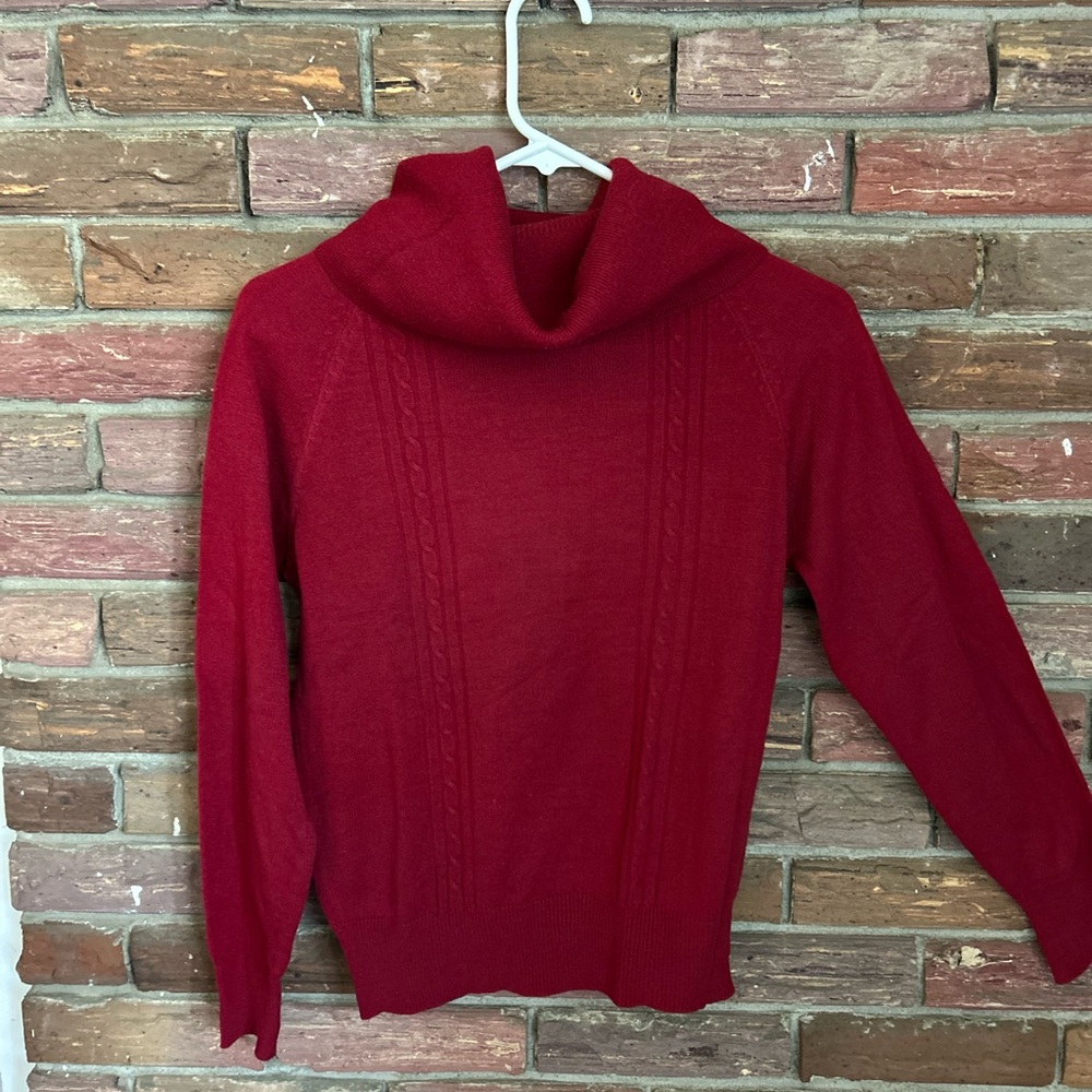 Vintage Red Cowl Neck Sweater with Textured Knit